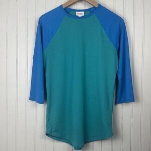 LuLaRoe Baseball Two Tone Tee in Women's Size Small Blue and Turquoise